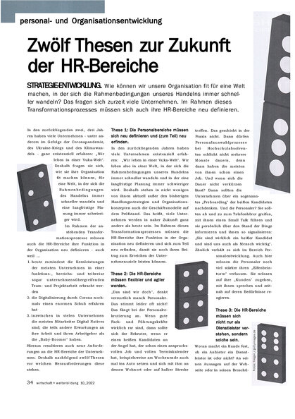 Titelbild des Artikels "Zwölf Thesen zur Zukunft der HR-Bereiche" aus Wirtschaft + Weiterbildung