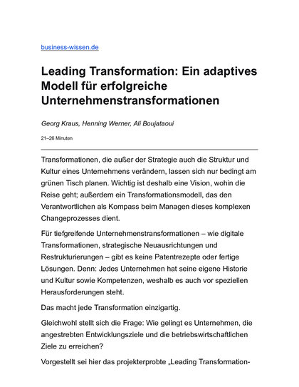 PDF Cover Image: "Leading Transformation: Ein adaptives Modell für erfolgreiche Unternehmenstransformationen"